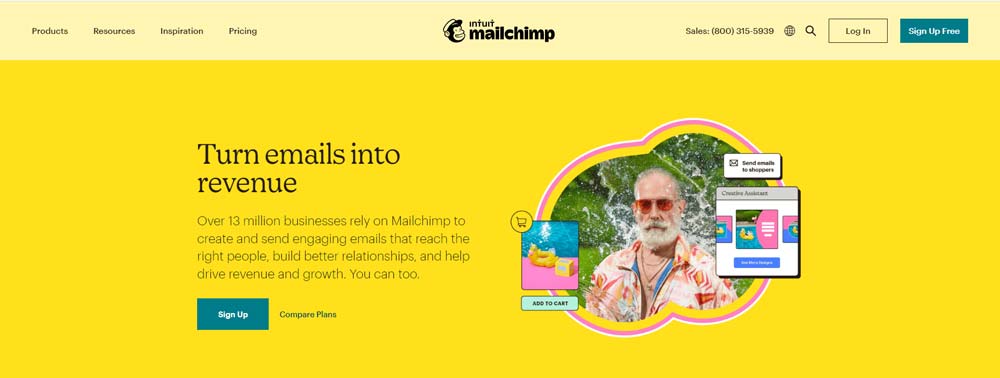 screen shot of mailchimp website home page