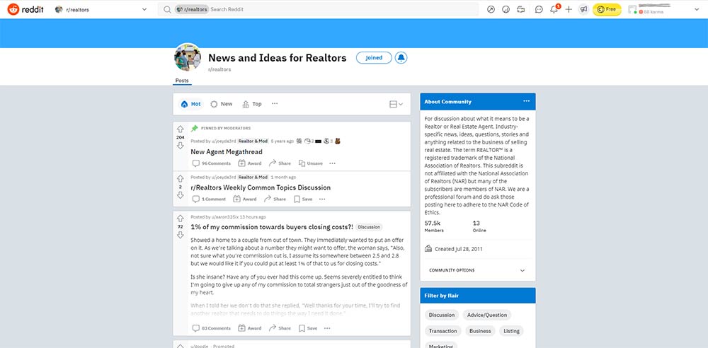 snippet of reddit page realtors